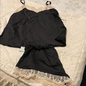 Flora Nikrooz Black and Cream Lace Pajama Set